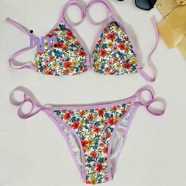 مایو طرح گل دوتیکه بنددار گره ای
