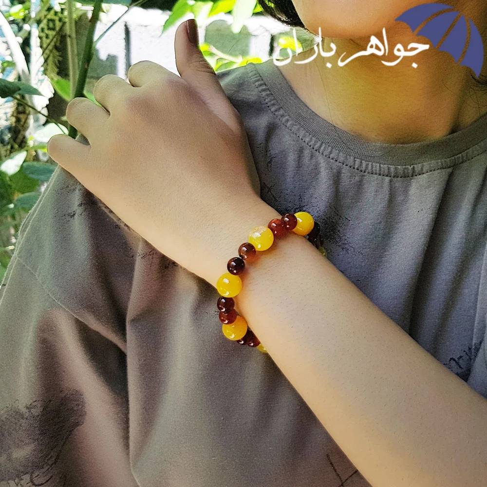 دستبند عقیق زرد و عقیق سلیمانی خوشرنگ کد D_1566