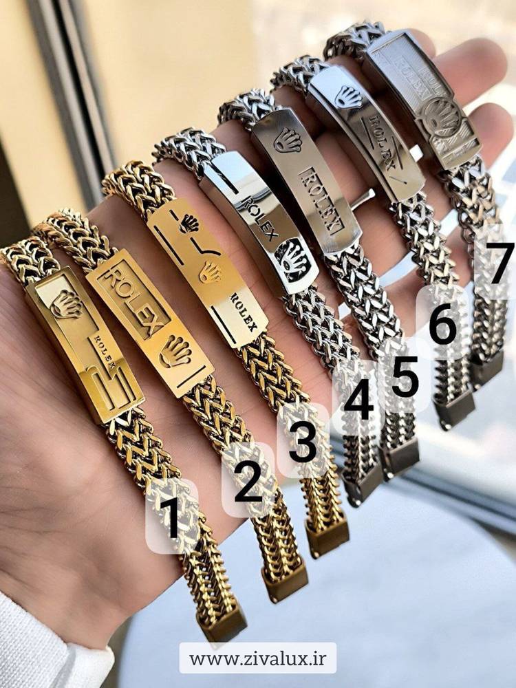 دستبند بافت مردانه استیل طرح رولکس ROLEX