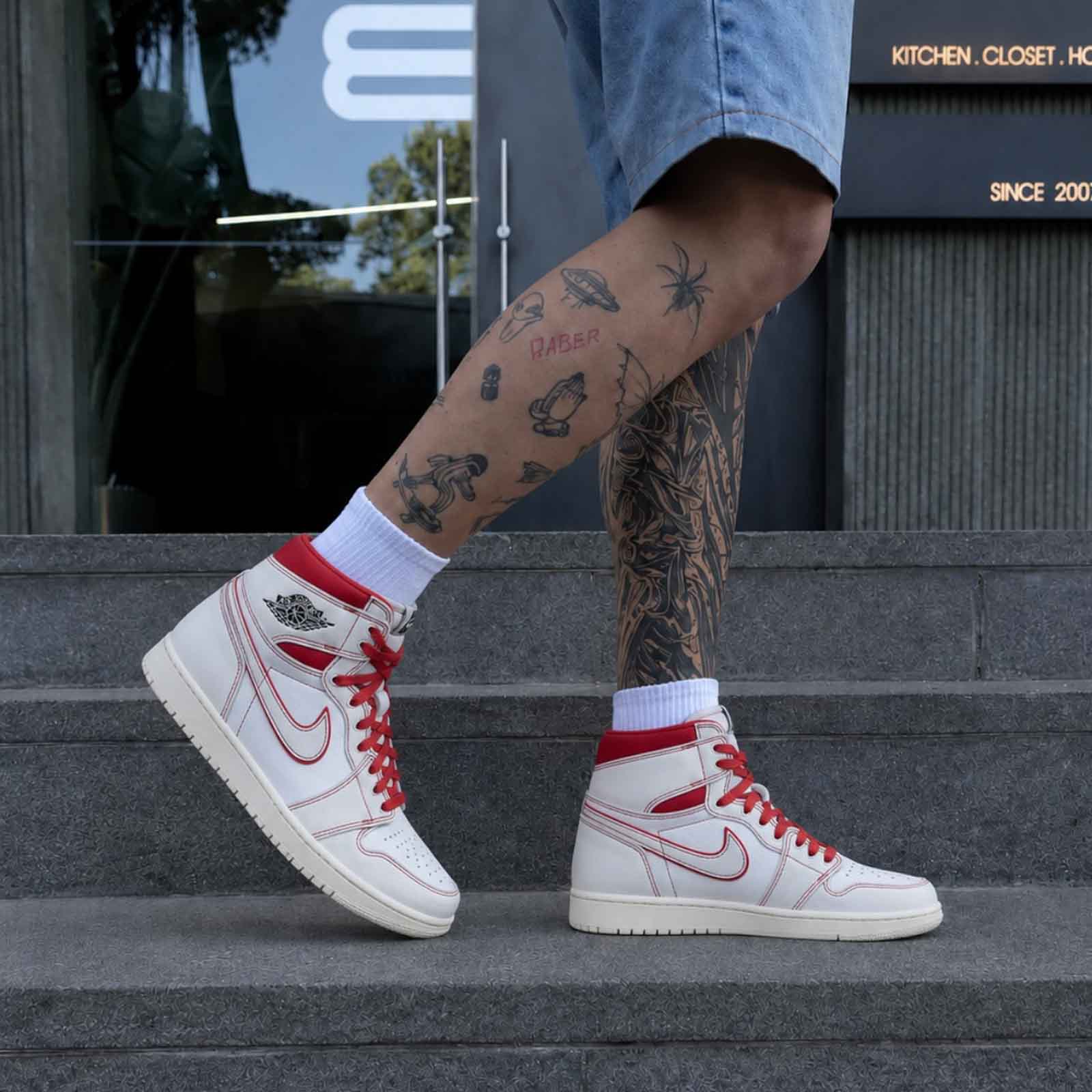 کتونی Air Jordan 1 high quality White/Red کد AJWR