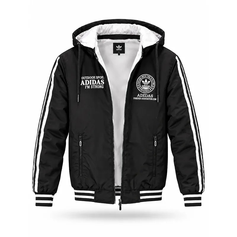 کاپشن مردانه بادگیر دو رو طرح آدیداس ADIDAS رنگ مشکی و سفید