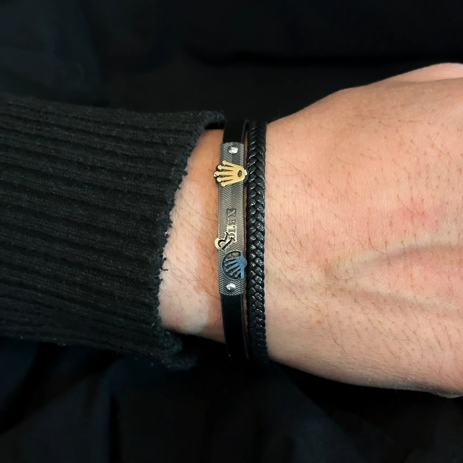 دستبند چرم بافت چند لایه Rolex استیل