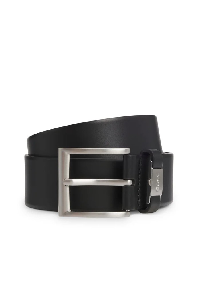 BOSS – BOSS Black Italian-leather belt with logo keeper and brushed hardware for Men | Best Price UAE