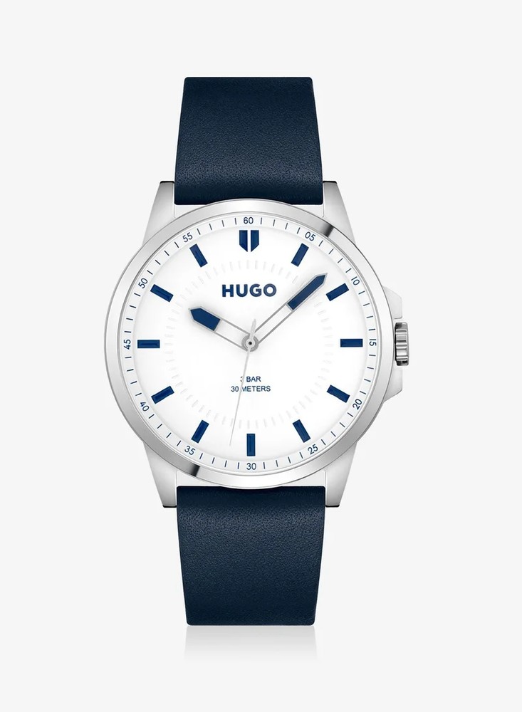 HUGO – HUGO Mens Analog Quartz Watch Collection With Navy Blue Leather Strap – 1530245 for Men | Best Price UAE