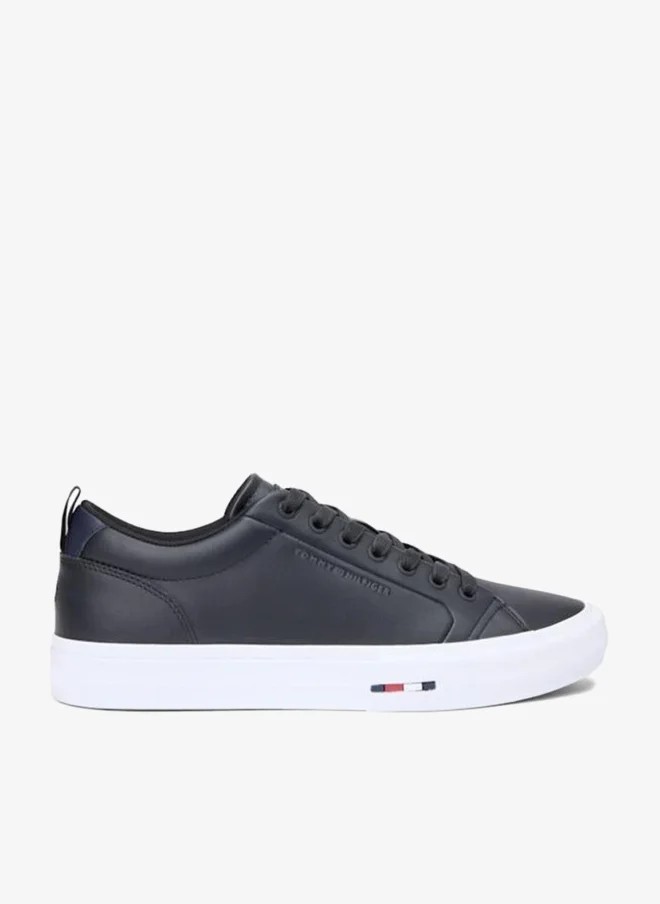 TOMMY HILFIGER – TOMMY HILFIGER Black Contrast Midsole Debossed Leather Trainers for Men | Best Price UAE