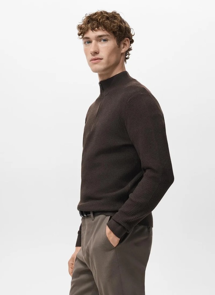 Mango Man – Mango Man Ribbed sweater with zip neck for Men | Best Price UAE