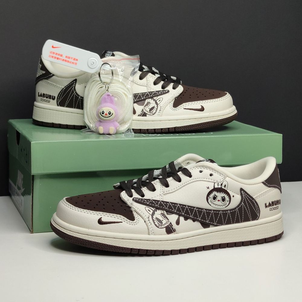 کفش زنانه جردن وان لو لبوبو کرم قهوه ای Jordan 1 Low Labubu Cream Brown