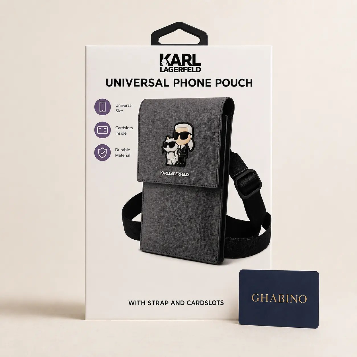 کیف گردنی و دوشی کارل لاگرفلد Karl Lagerfeld مدل M67 طرح Karl & Choupette مشکی