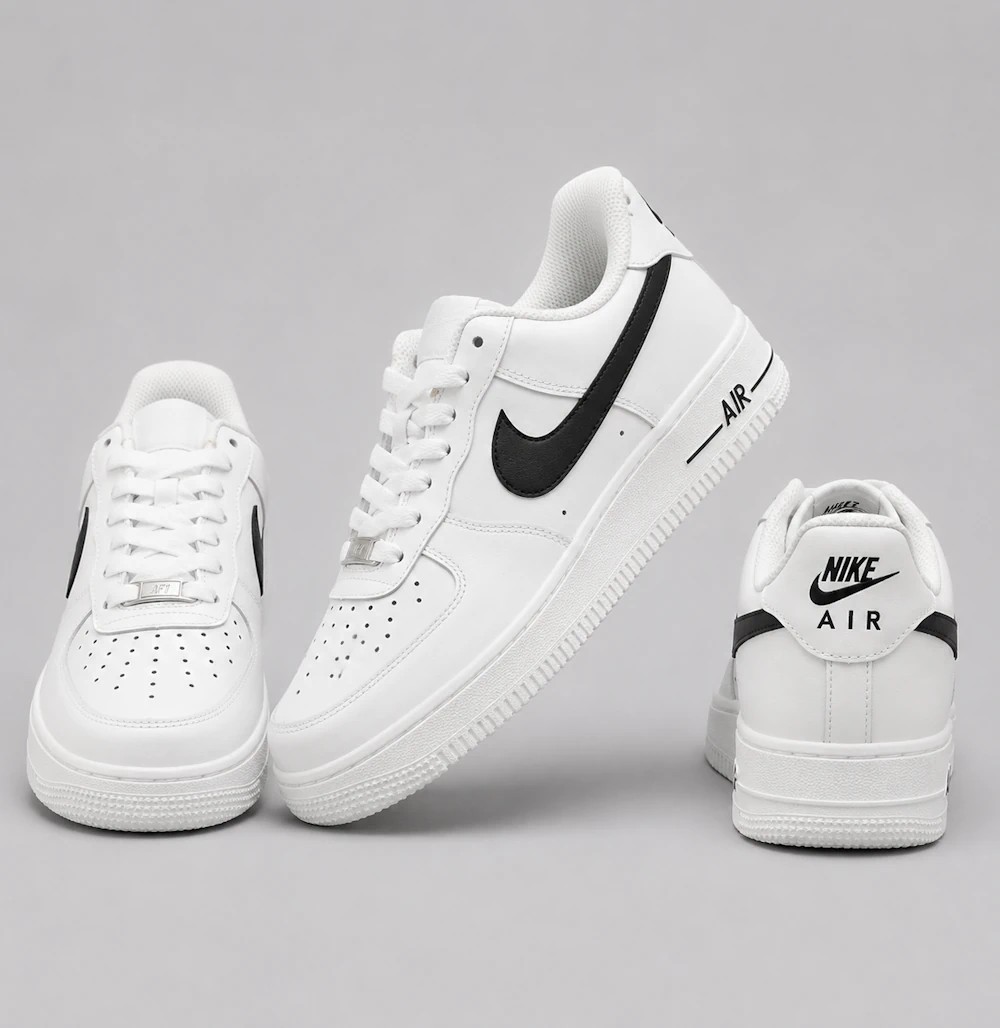 کتونی مردانه سفید نایکی با تیک مشکی Nike Air Force 1