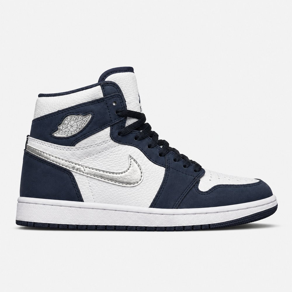 کتونی جردن وان سورمه ای سفید سیلور Air Jordan 1 High Co.Jp Midnight Navy