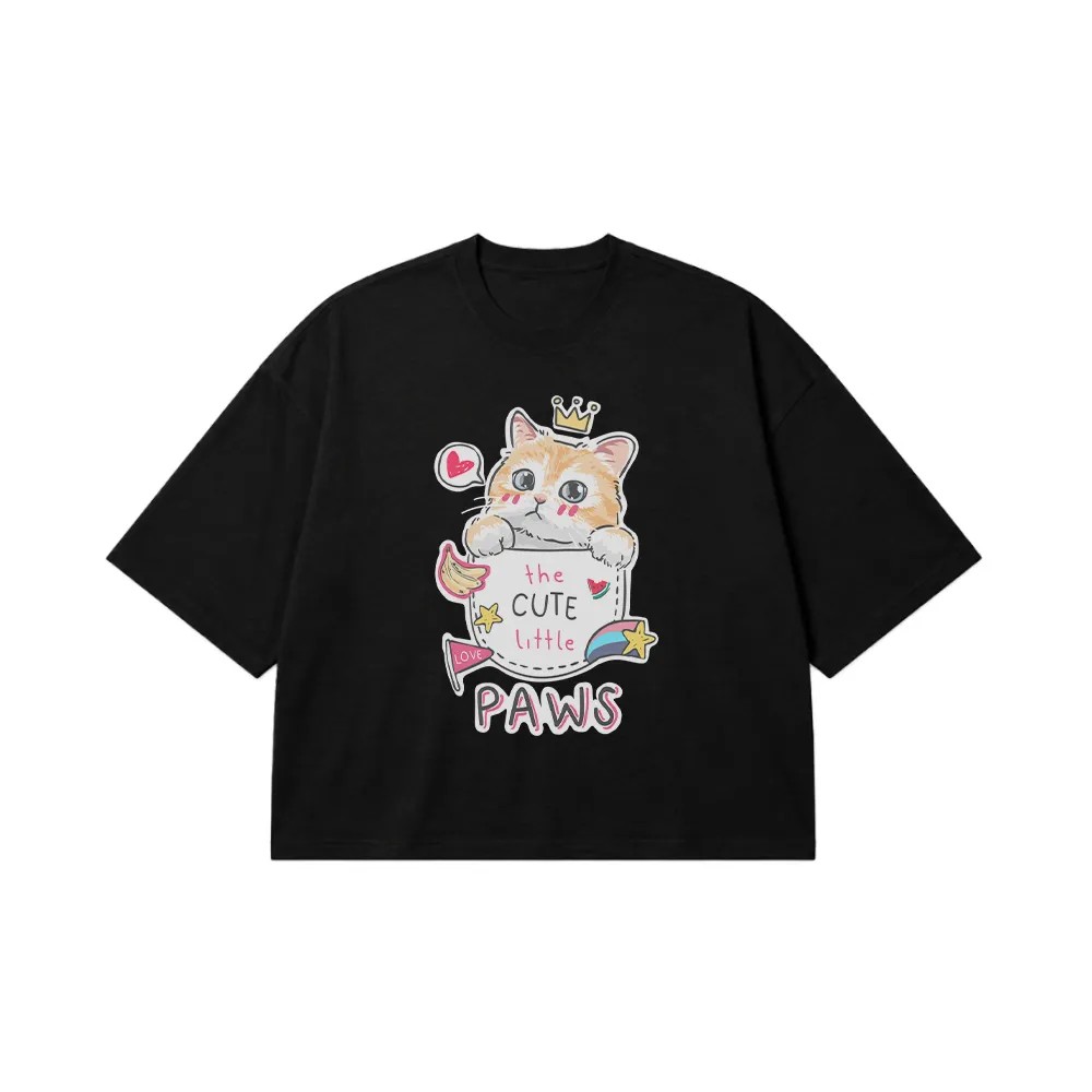 تیشرت باکسی گربه تاج‌دار طرح The Cute Little Paws کد 9962