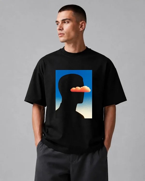 باکسی مشکی | طرح ذهن زیبا | | تیشرت باکسی مشکی | طرح ذهن زیبا | Cloud Mind Graphic Oversized Tee کد 20913