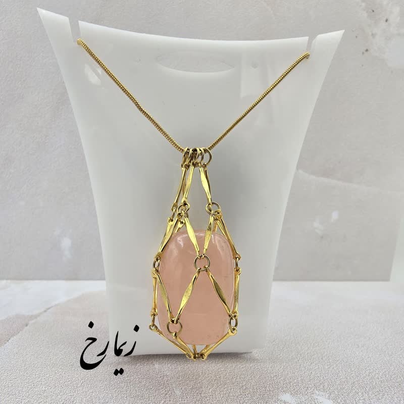 گردبند آویز سنگ رزکوارتز