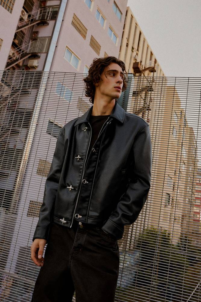 کاپشن Bershka برشکا چرم مصنوعی فانتزی دکمه دار اورجینال