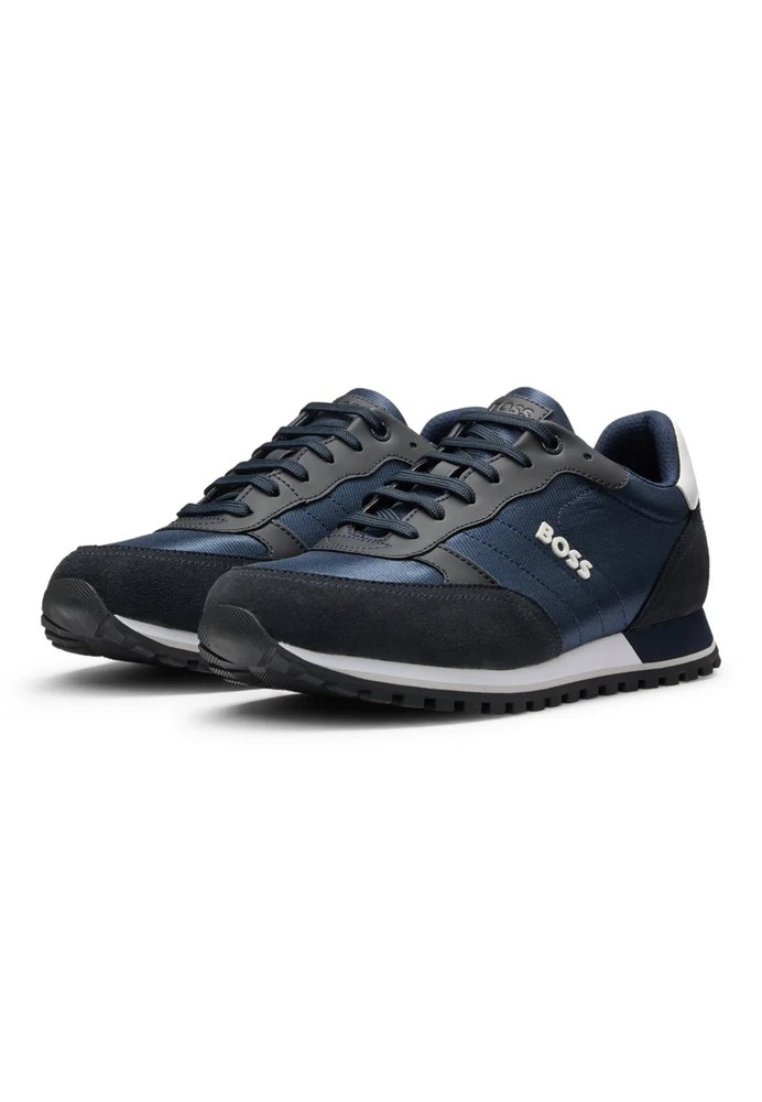 BOSS – BOSS blue Logo-trim sneakers with faux-leather details for Men | Best Price UAE