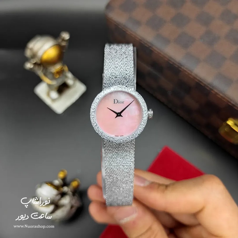 ساعت زنانه دیور la d de dior satine نقره ای صفحه صورتی