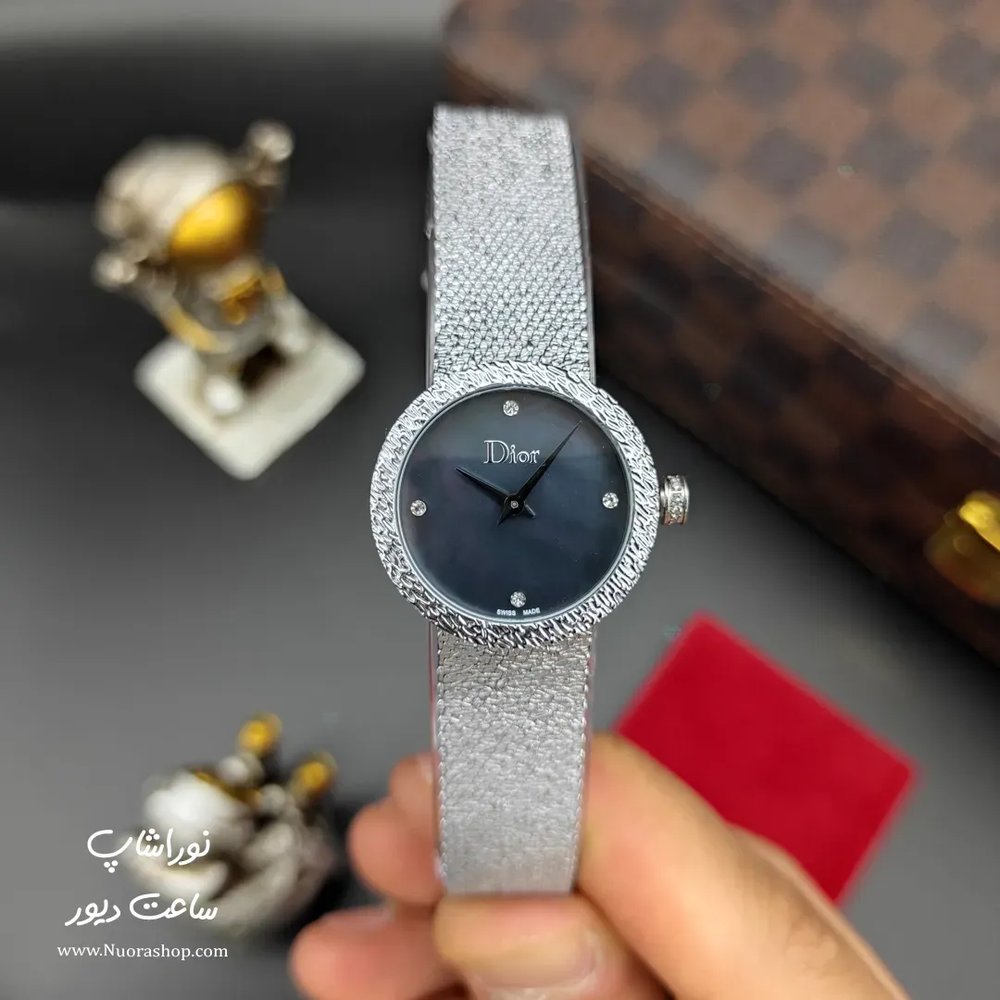 ساعت زنانه دیور la d de dior satine نقره ای صفحه مشکی
