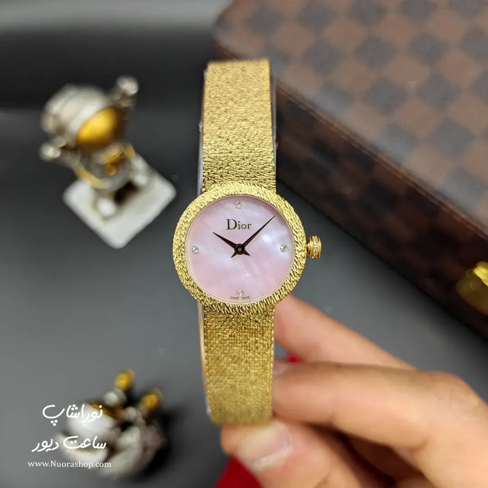 ساعت زنانه دیور la d de dior satine طلایی صفحه صورتی