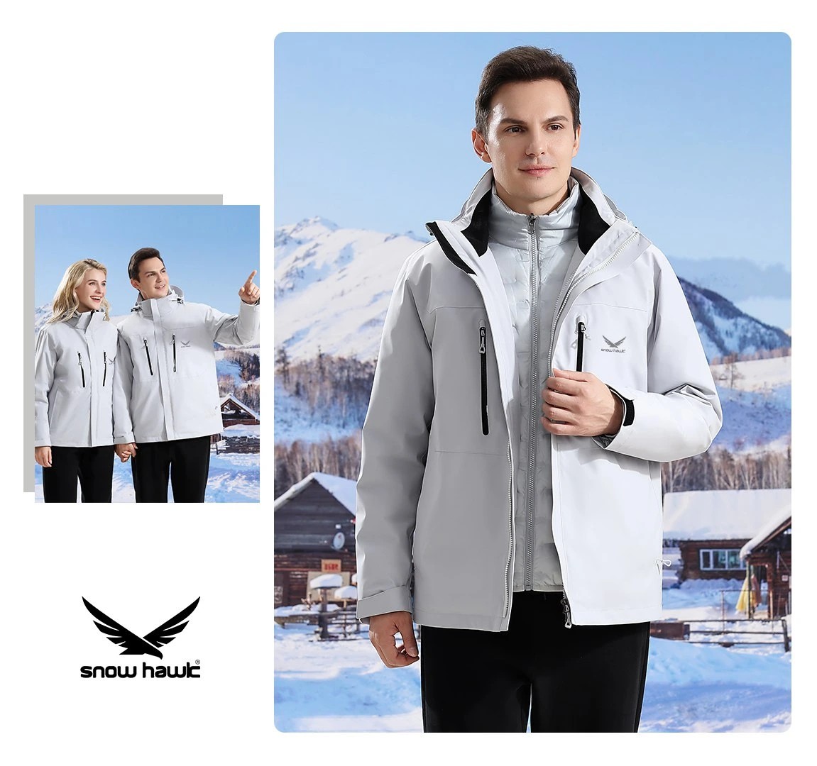 🧥 کاپشن دوپوش پر زنانه و مردانه Snowhawk مدل 68997