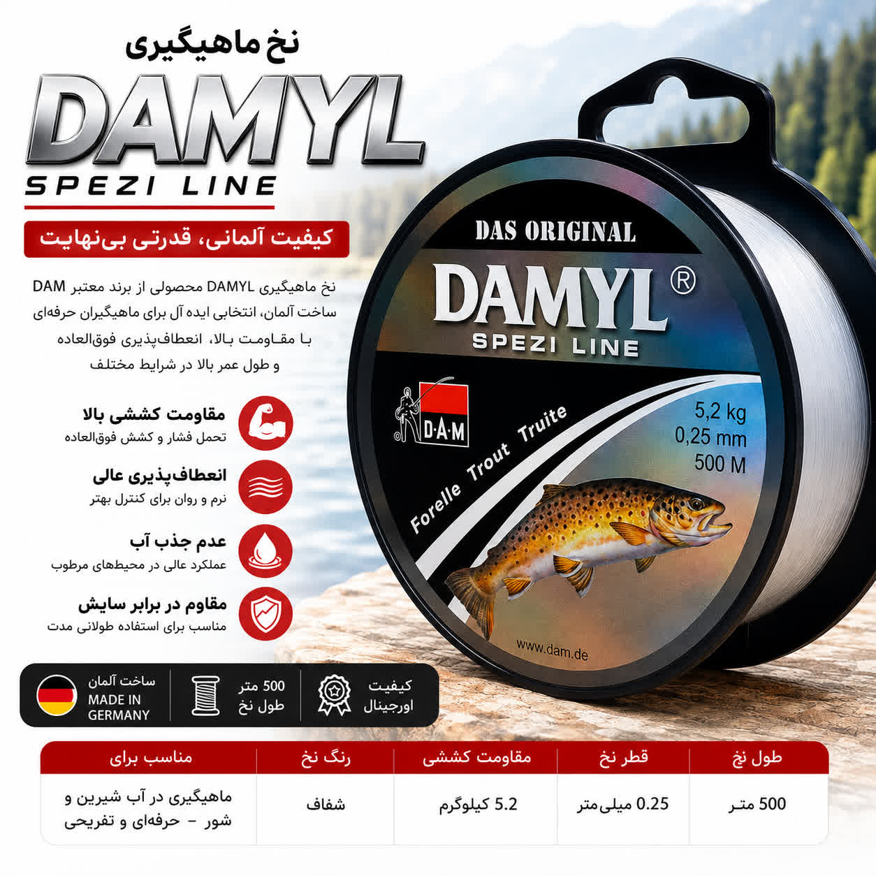 نخ ماهیگیری قزلی دامیل