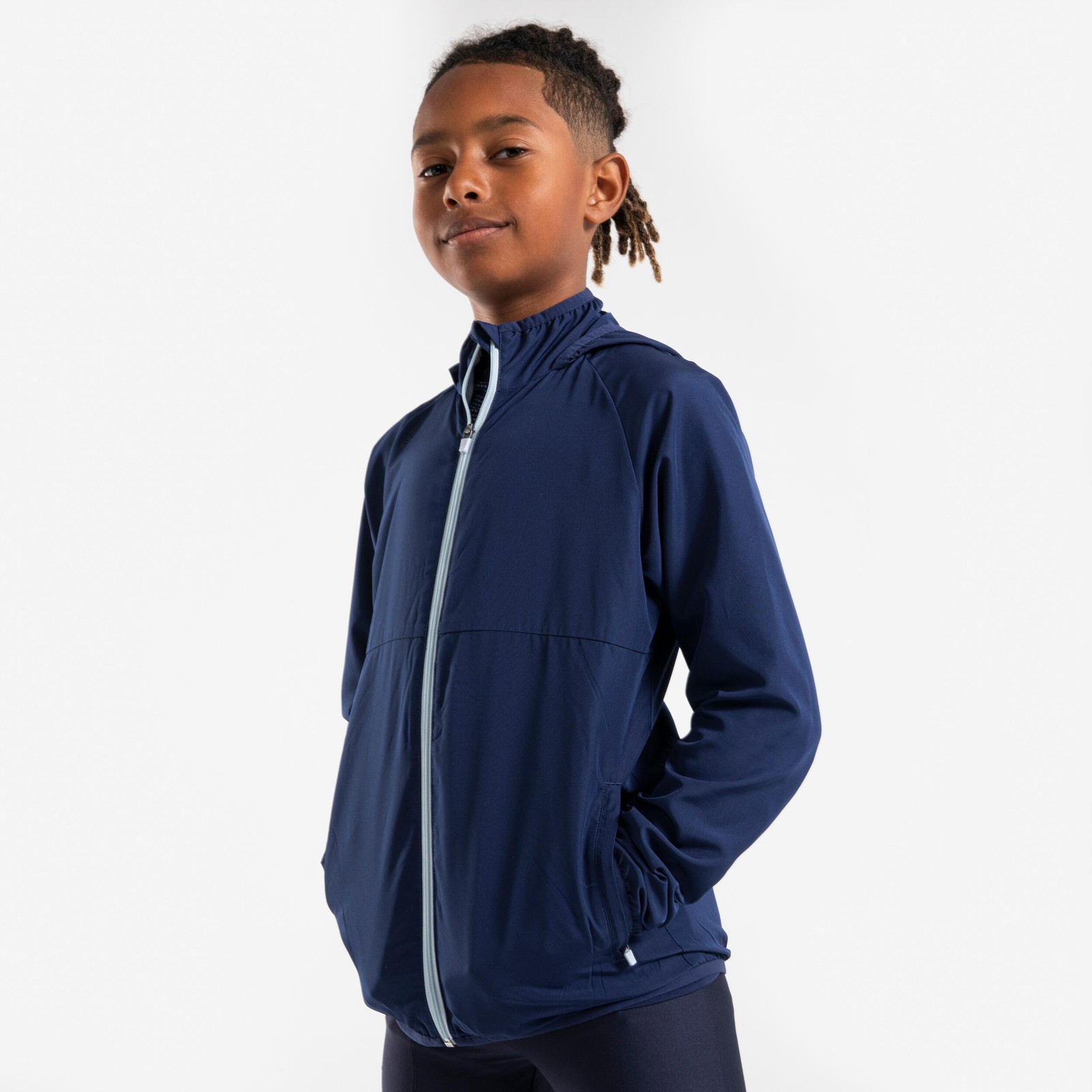 بادگیر دویدن کودکان کیپران – آبی تیره/خاکستری – مدل Kiprun Wind Jacket JR