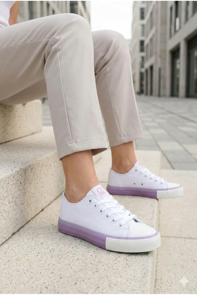 30176 Lace-Up Unisex Convers کفش روزمره یاسی سفید Benetton اورجینال