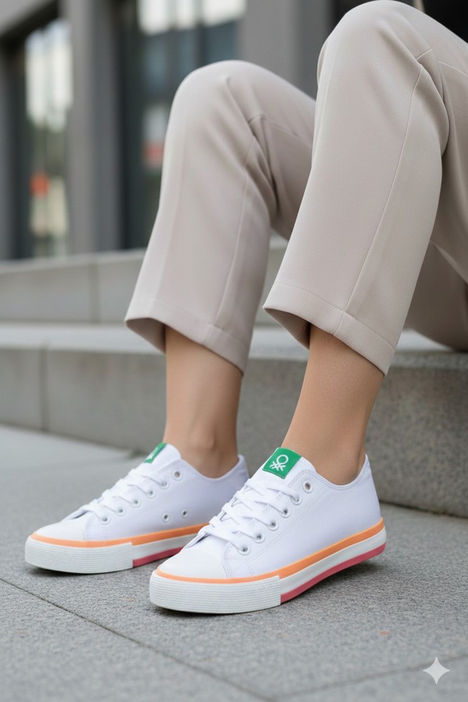 ® کفش Benetton ورزشی اسپرت کفش زنانه نارنجی سفید کفش اورجینال جدیدترین کالکشن