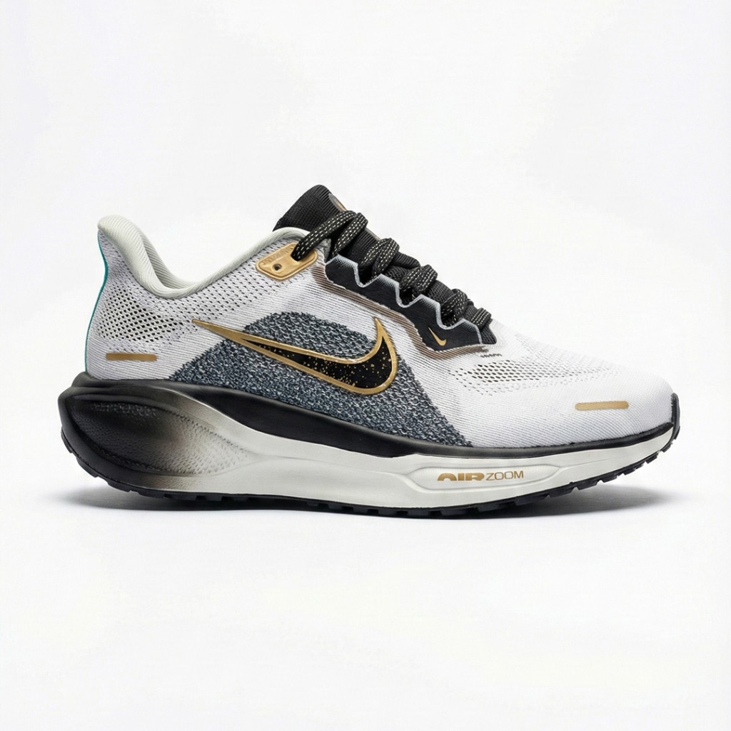 کفش زنانه و مردانه نایک پگاسوس 41 سفید مشکی طلایی متالیک Nike Pegasus 41 Premium White Black Metallic Gold HQ2938-100