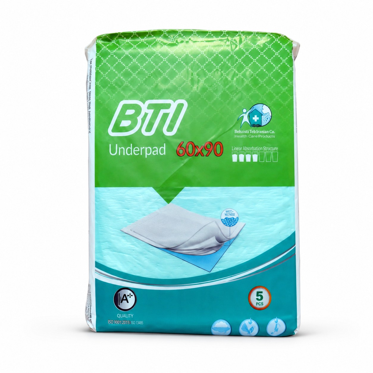 پد زیرانداز بهداشتی سگ و گربه BTI سایز ۶۰×۹۰ بسته ۱۰ عددی