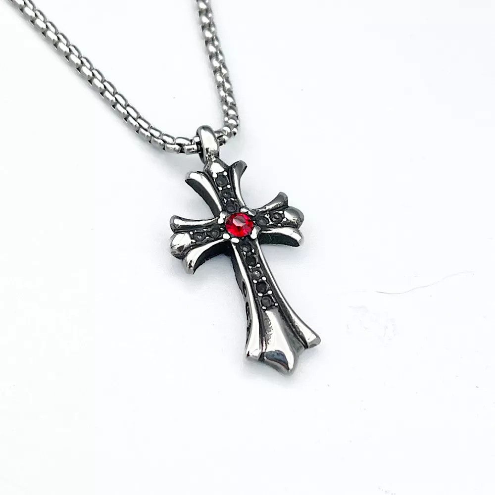 پلاک استیل دو رو کروم هارتس نگین دار (Gothic gem cross)