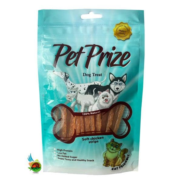 تشویقی نواری مرغ نرم پت پرایز مخصوص سگ Pet prize soft chicken strips وزن 50 گرم