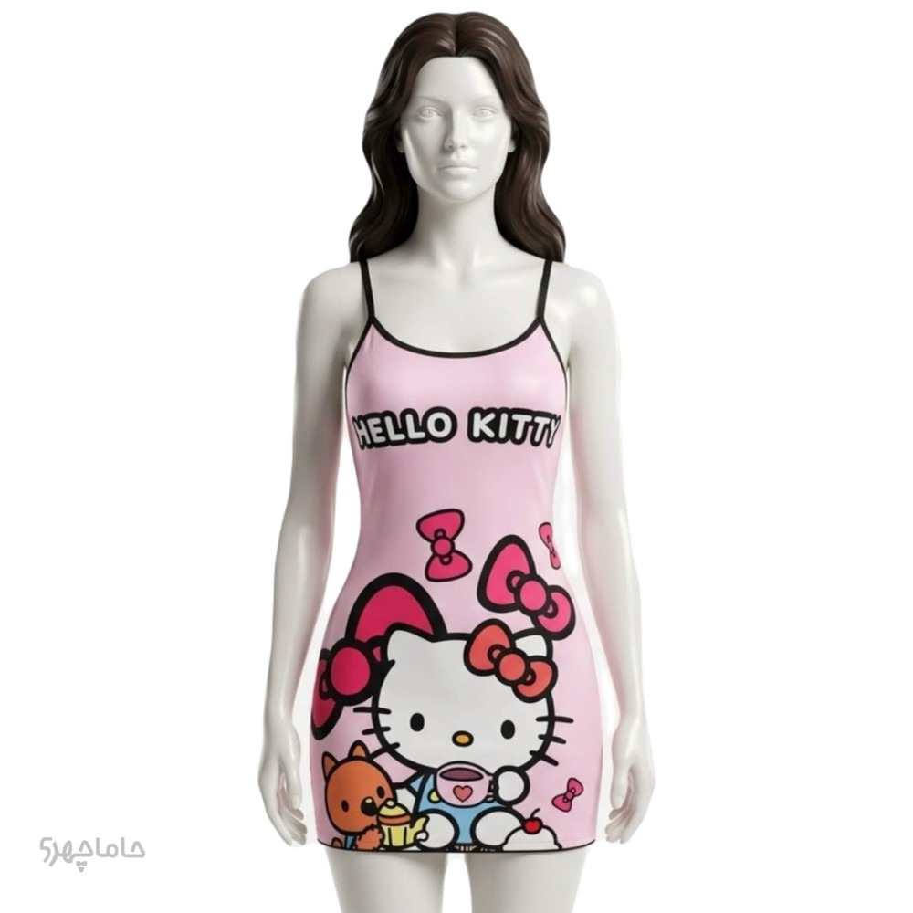 لباس خواب کوتاه صورتی طرح هلو کیتی (Hello Kitty)
