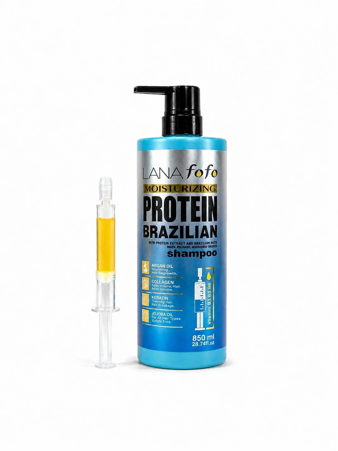 شامپو پروتئین برزیلی لانا فوفو مدل Moisturizing حجم 850 میلی‌لیتر به همراه سرم تقویتی