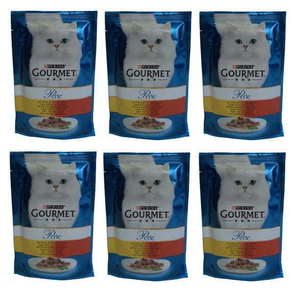 پوچ گربه گورمت مدل گوشت و مرغ وزن 85 گرم بسته 6 عددی