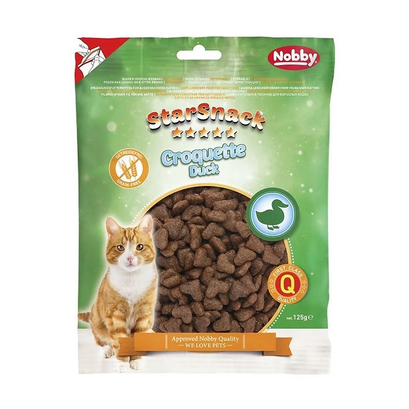 تشویقی گربه نوبی استاراسنک طعم اردک بدون غلات Nobby StarSnack Croquette Duck وزن ۱۲۵ گرم