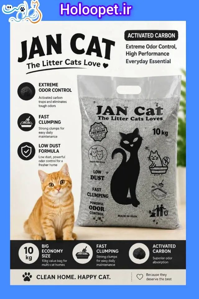 خاک بستر گربه جان کت 10 کیلویی پرمیوم کربن JAN CAT - پت شاپ هلوپت
