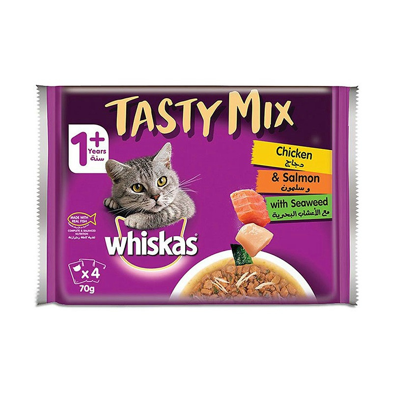پوچ گربه بالغ ویسکاس مدل Tasty Mix in Gravy با طعم ماهی 280 گرم بسته 4 عددی