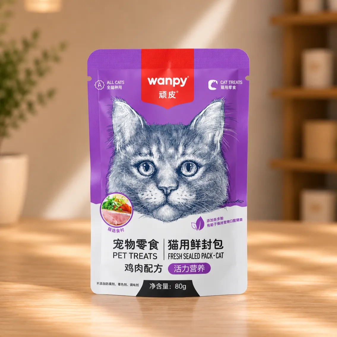 پوچ گربه ونپی WANPY با طعم مرغ ۸۰ گرم