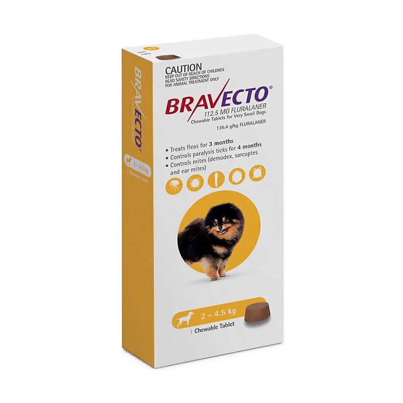 قرص ضدکک و کنه سگ‌های عروسکی براوکتو Bravecto Flea And Tick Chew For Toy Dogs