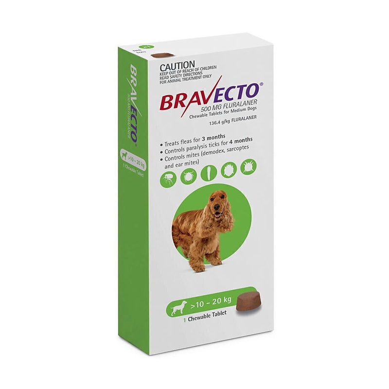 قرص ضدکک و کنه سگ‌های نژاد متوسط براوکتو Bravecto Flea And Tick Chew For Medium Dogs
