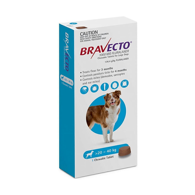 قرص ضدکک و کنه سگ‌های نژاد بزرگ براوکتو Bravecto Flea And Tick Chew For Large Dogs