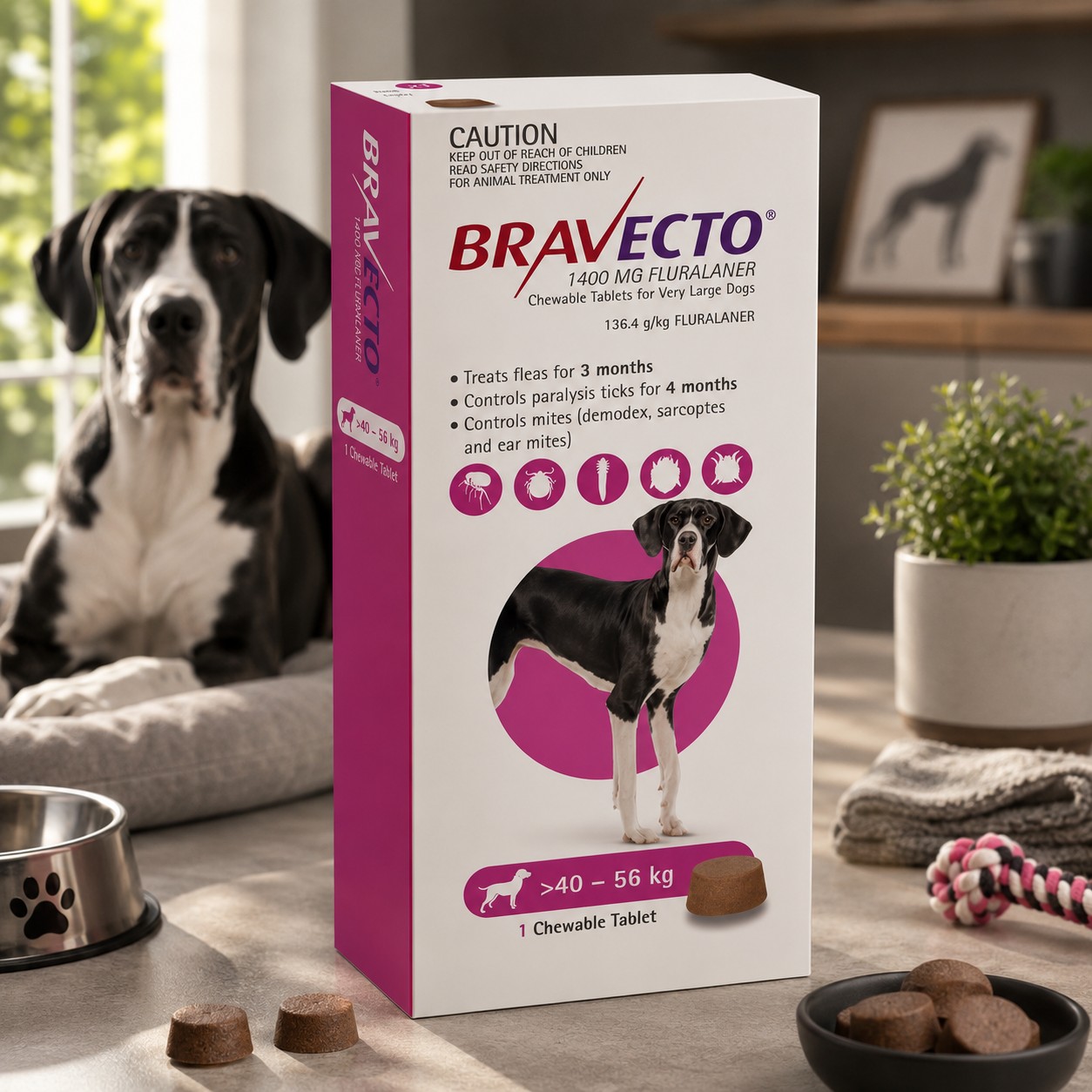 قرص ضد انگل خارجی سگ براوکتو Bravecto وزن 40 تا 56 کیلوگرم