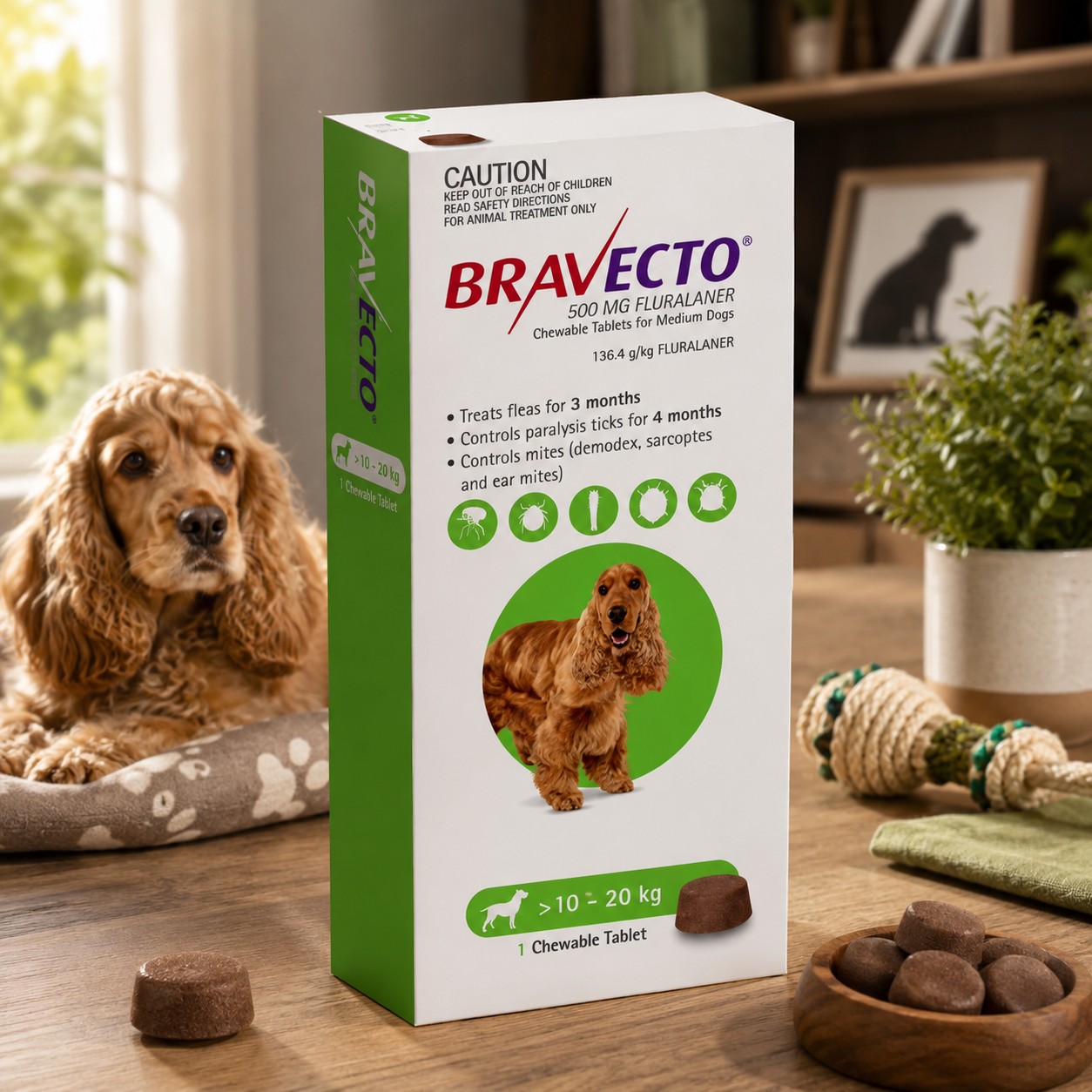 قرص ضد انگل خارجی سگ براوکتو 10 تا 20 کیلوگرم Bravecto