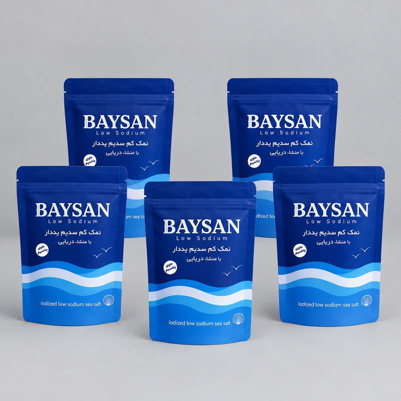 نمک دریایی رژیمی کم سدیم یددار بایسان - 500 گرم بسته 5 عددی