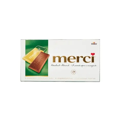 شکلات تخته ای با کرم فندق و بادام مرسی Merci وزن 100 گرم