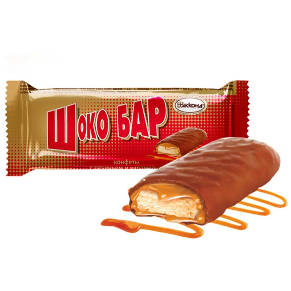 شکلات بار کنفتی آکوند با بیسکویت و کارامل Akkond ШОКО БАР بسته 500 گرمی