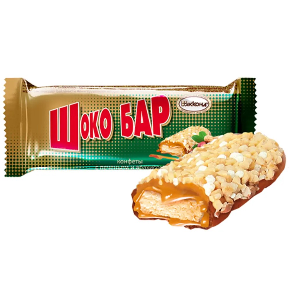 شکلات بار کنفتی آکوند با بیسکویت و بادام‌ زمینی Akkond ШОКО БАР بسته 500 گرمی