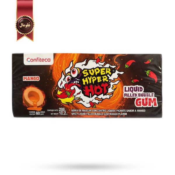 آدامس بادکنکی کانفیتکا سوپر هایپر هات Super Hyper Hot Confiteca با طعم انبه و مغزی تند mango بسته 60 عددی (اورجینال)