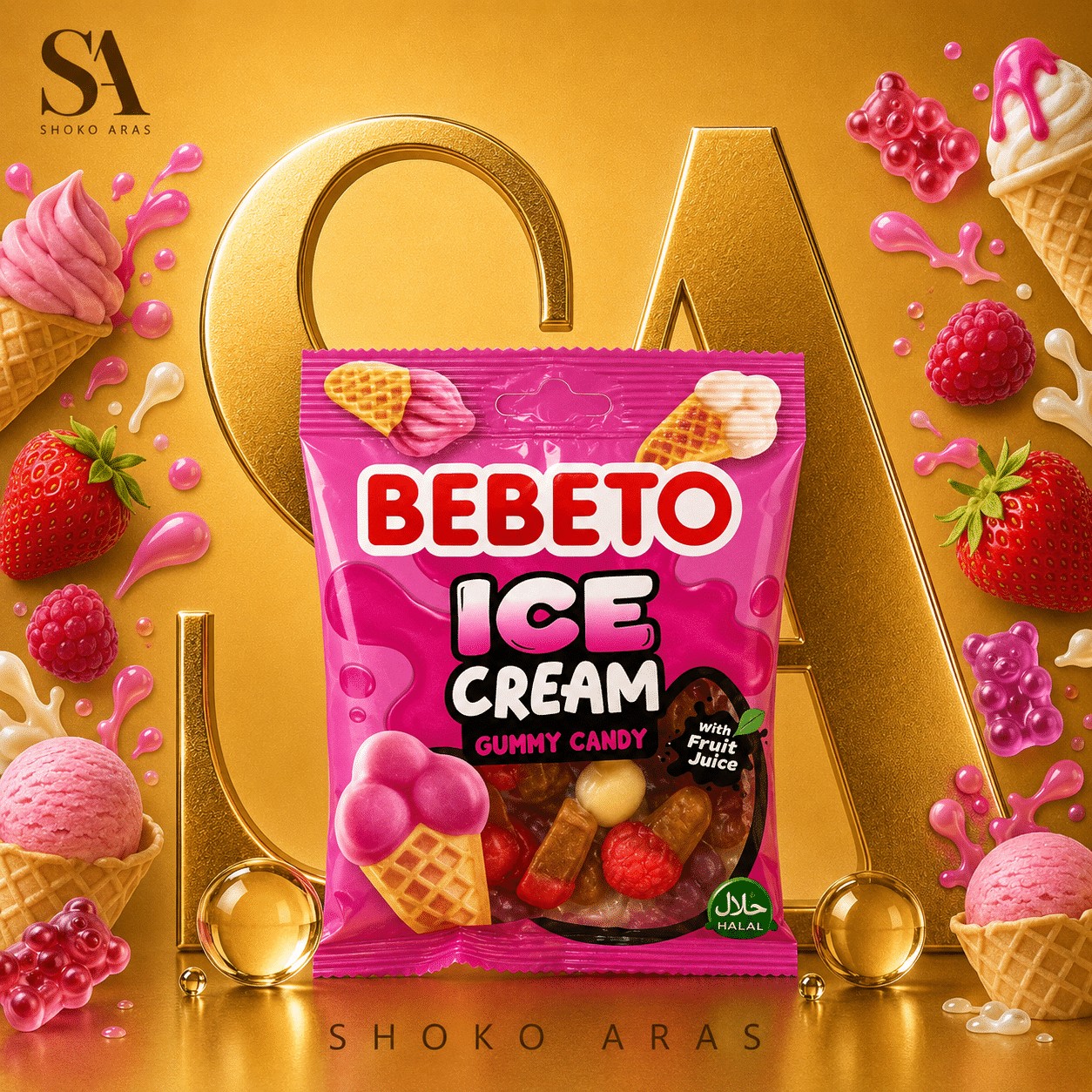 پاستیل ببتو طرح بستنی قیفی ۸۰ گرمی (Bebeto Ice Cream Gummy) اصل ترکیه