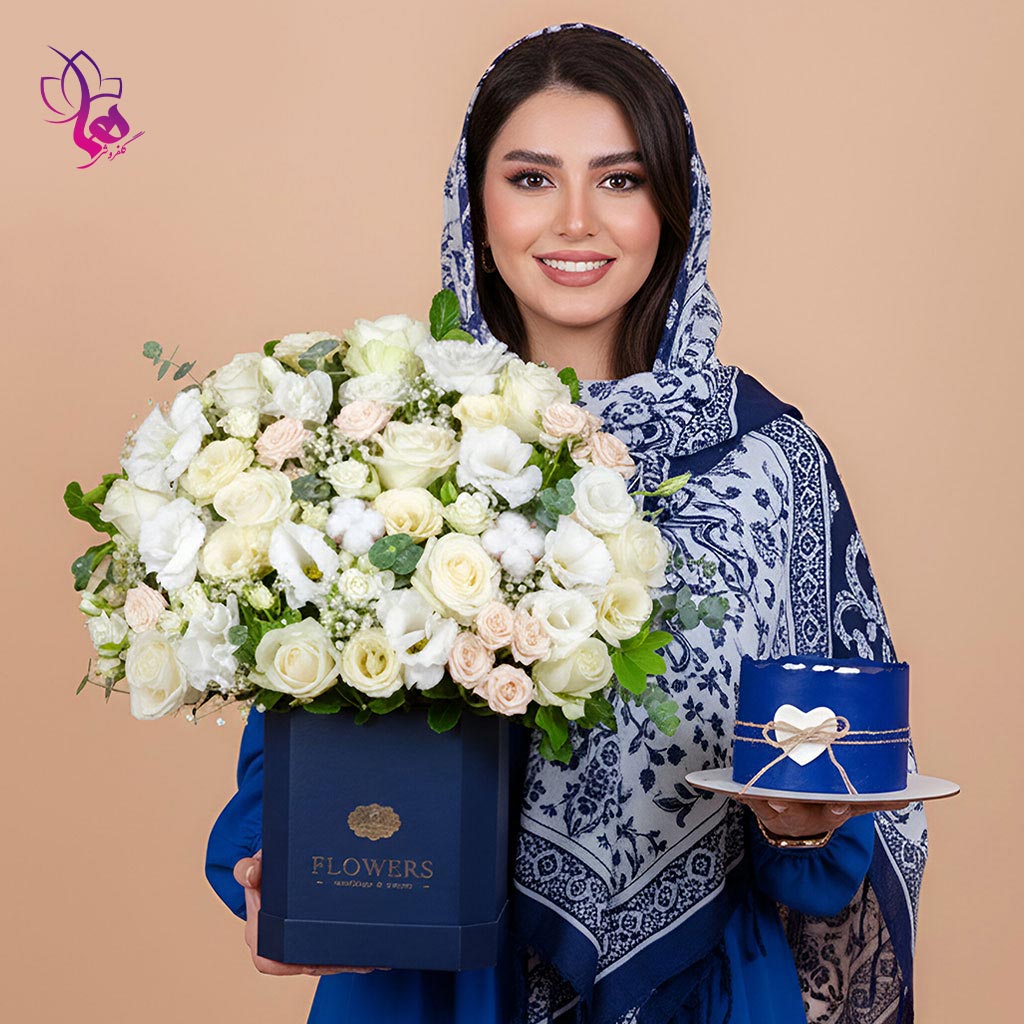 کیک تولد و گل برای تولد همسر مدل آوش